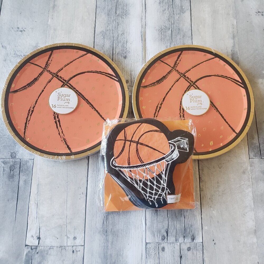 NWT - Sugar Plum Party Paper Basketball Plates (32) and Napkins (40)